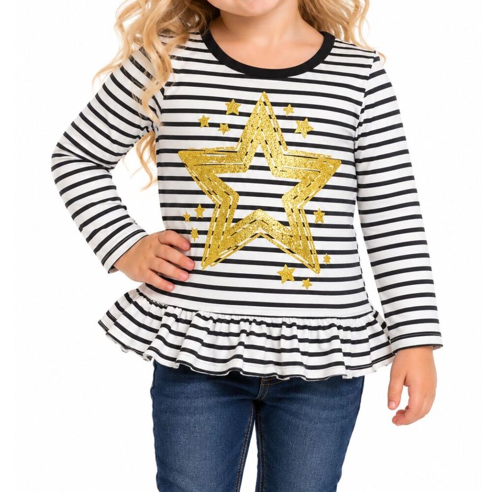 🔥 5 for $30 🔥 Healthtex Toddler Girls’ Gold Star Striped Long Sleeve Top | 3T